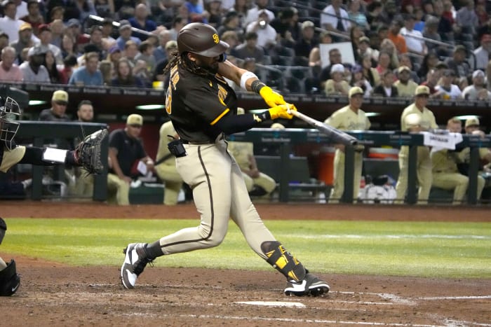 San Diego Padres right fielder Fernando Tatis Jr. swings the bat.